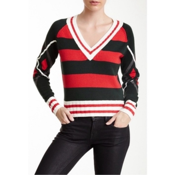 ✨🆕L.A.M.B. Varsity Style V-Neck Striped Argyle Sweater Size M!SUPER RARE!❤️✨ - Picture 1 of 11